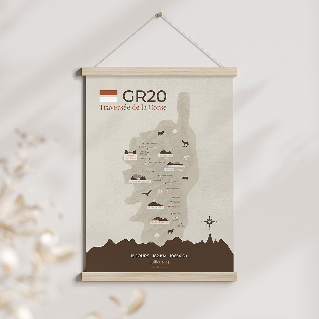 Affiche personnalisée GR20 en Corse Design Beige Relief