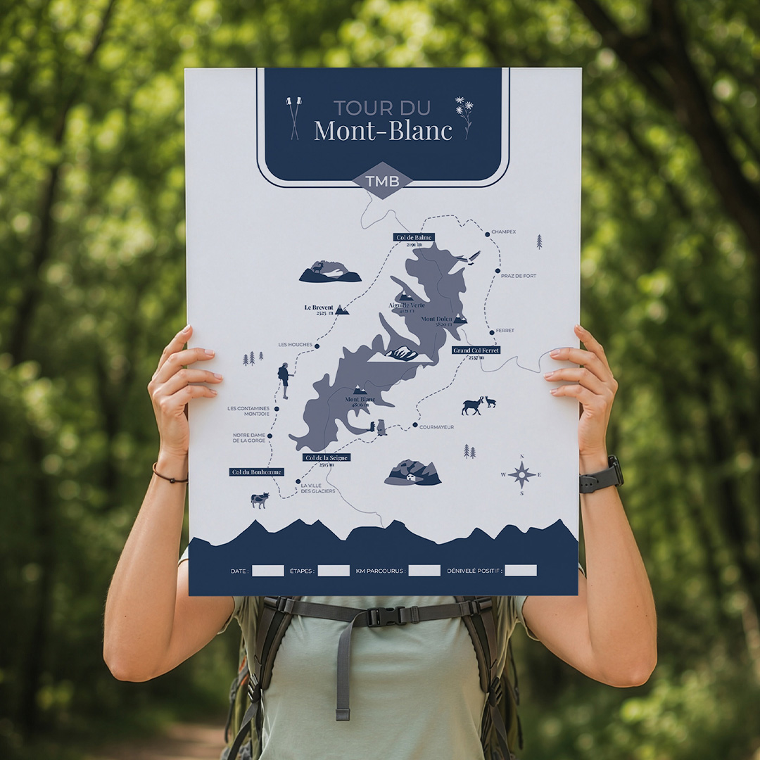 Affiche Tour du Mont Blanc - Design Bleu foncé